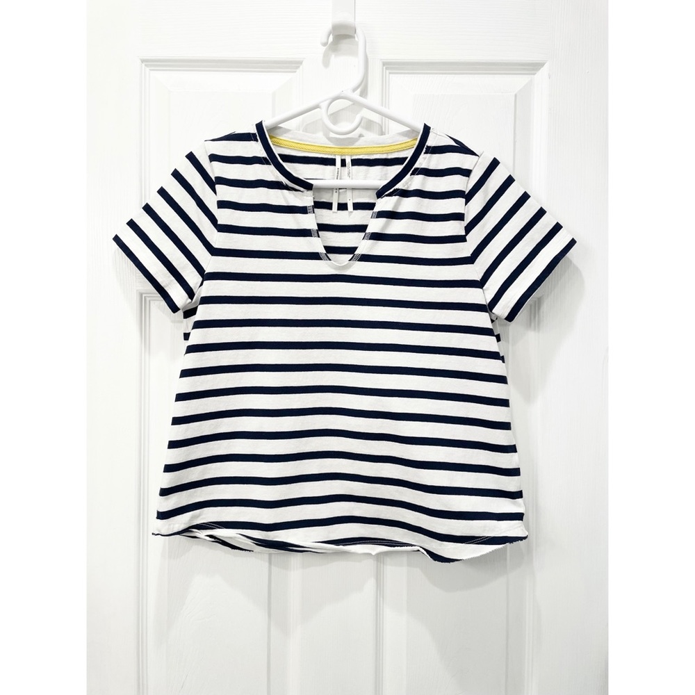 Anthropologie Split Neck Striped T Shirt